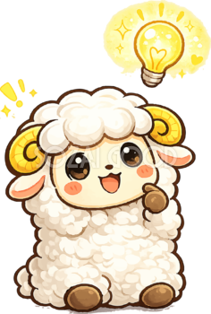 ひらめく羊のイラスト（かわいい羊キャラクター）無料 フリー92193