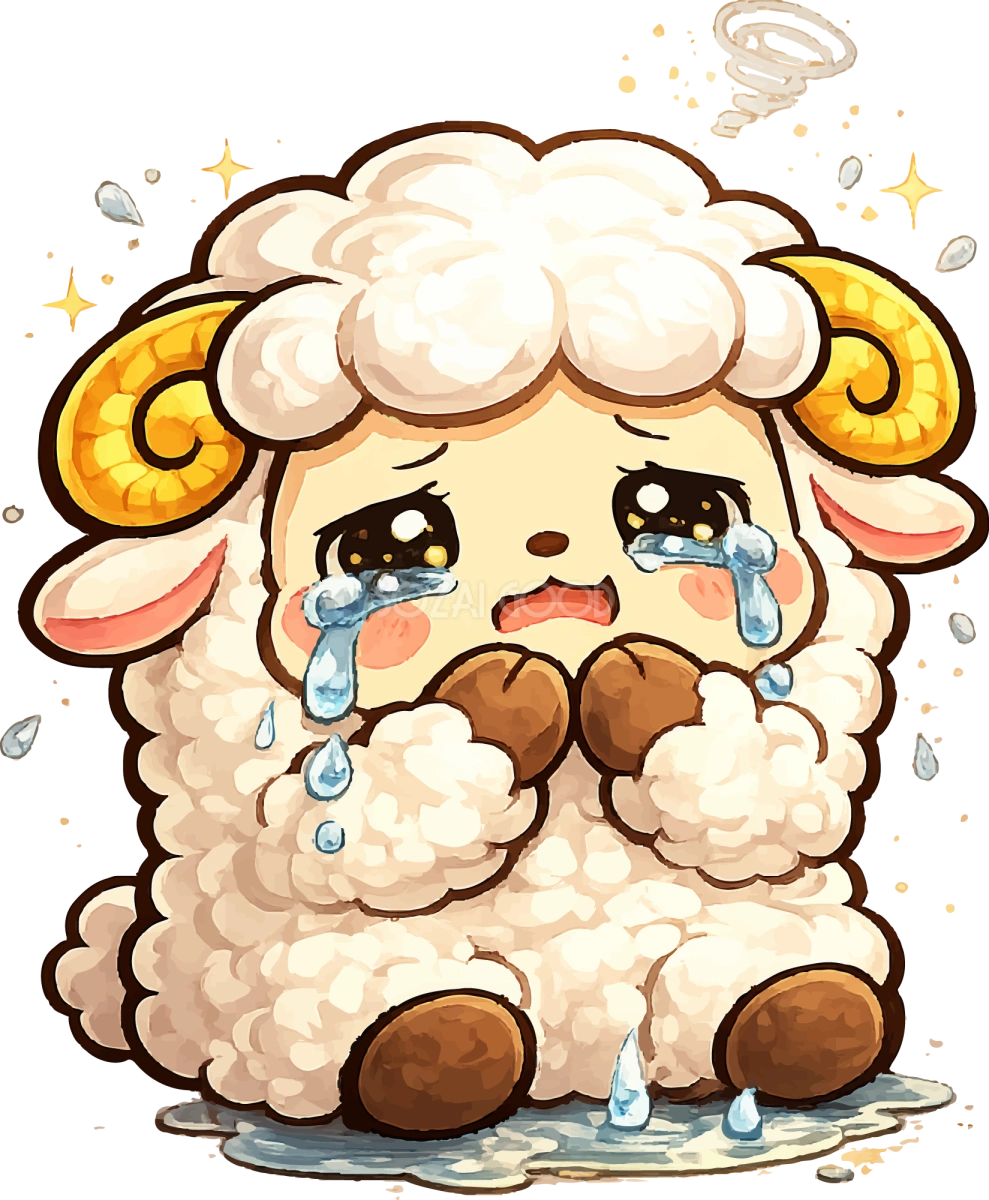 泣く羊のイラスト(かわいい羊キャラクター)無料 フリー92195