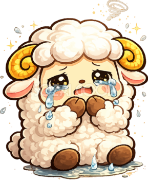 泣く羊のイラスト（かわいい羊キャラクター）無料 フリー92195