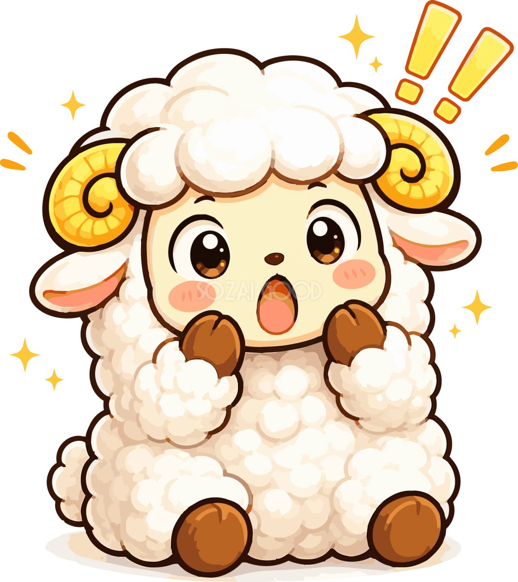 驚く羊のイラスト(かわいい羊キャラクター)無料 フリー92196