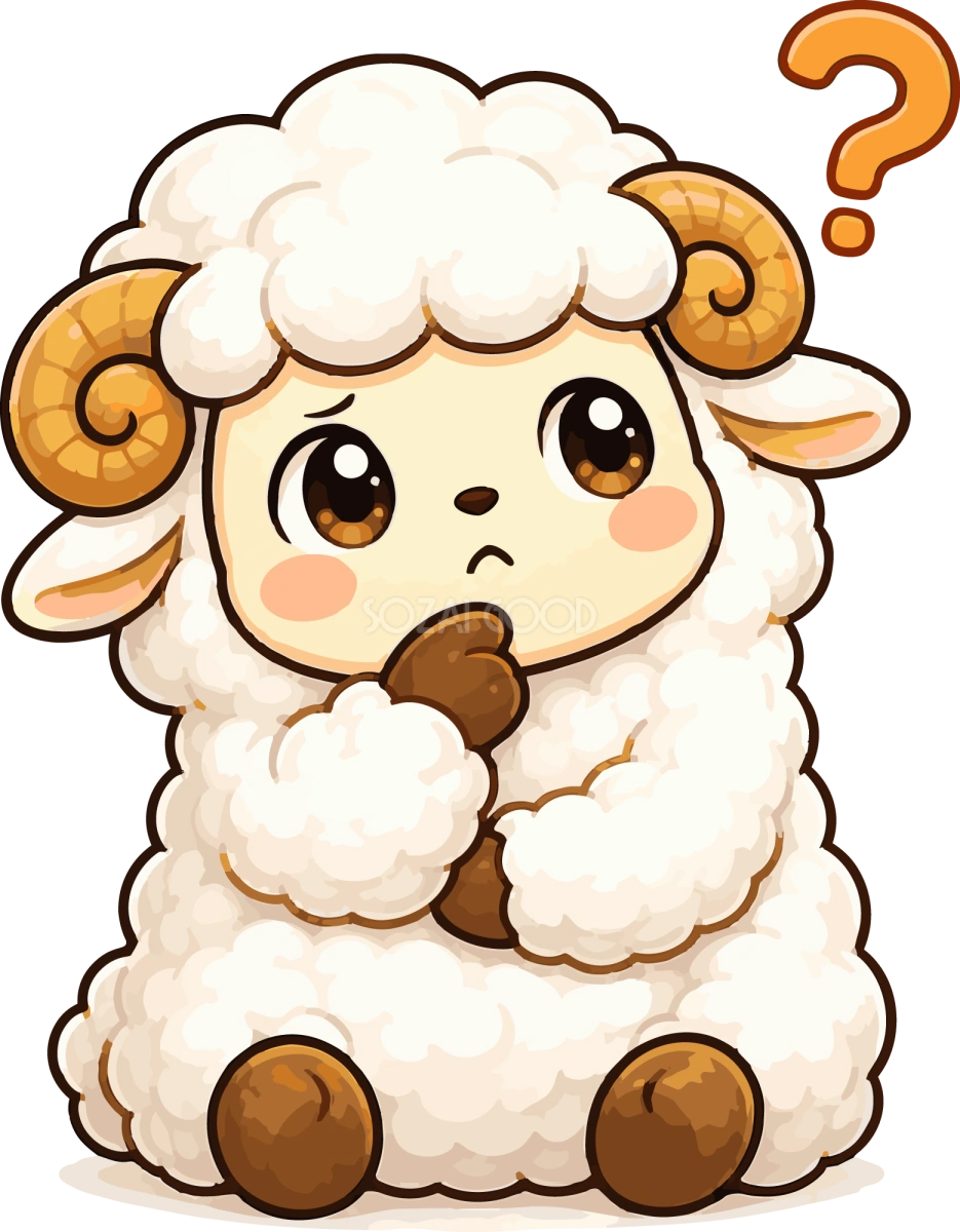 考える羊のイラスト(かわいい羊キャラクター)無料 フリー92197