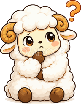 考える羊のイラスト（かわいい羊キャラクター）無料 フリー92197