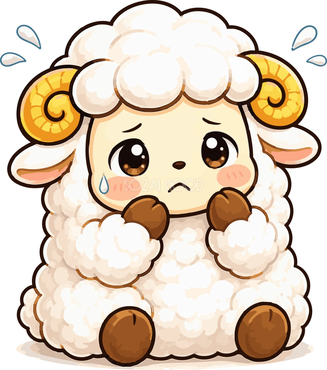 困る羊のイラスト（かわいい羊キャラクター）無料 フリー92198