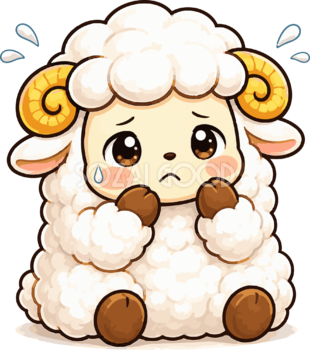 困る羊のイラスト（かわいい羊キャラクター）無料 フリー92198