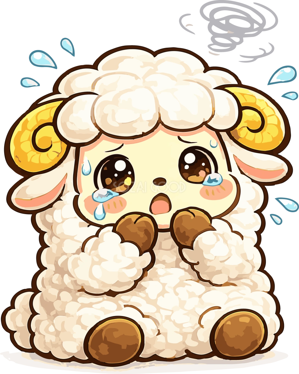 焦る羊のイラスト(かわいい羊キャラクター)無料 フリー92199