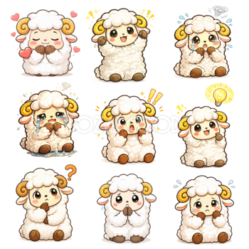 かわいい感情表現の羊キャラクターイラスト（9種類）セット無料 フリ92200