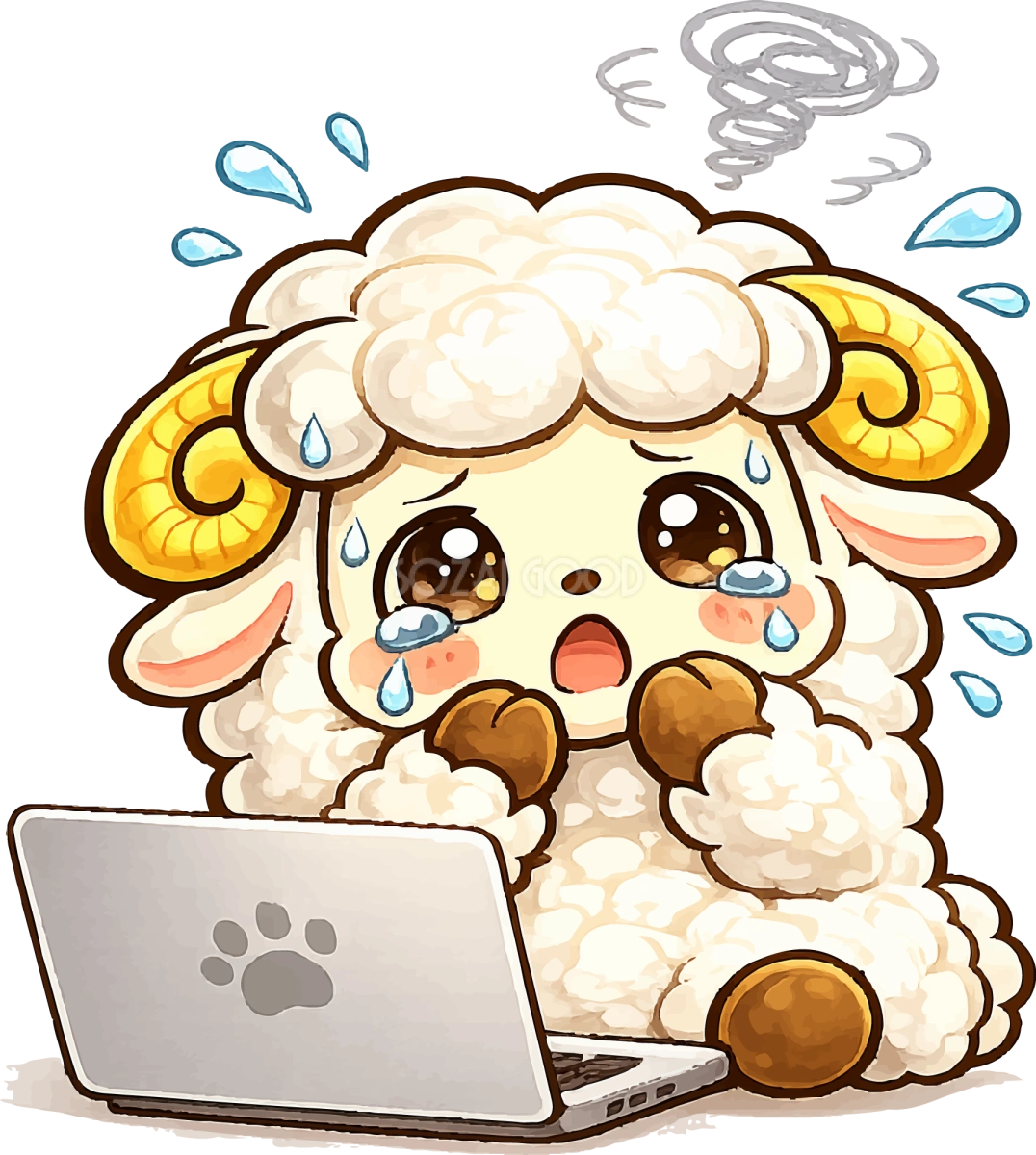 パソコンで困る羊のイラスト無料 フリー92201