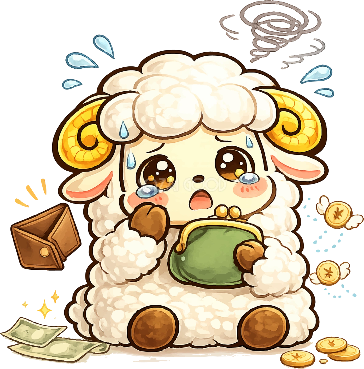 お金で困る羊のイラスト無料 フリー92202