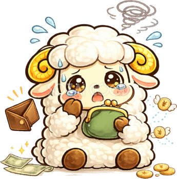 お金で困る羊のイラスト無料 フリー92202