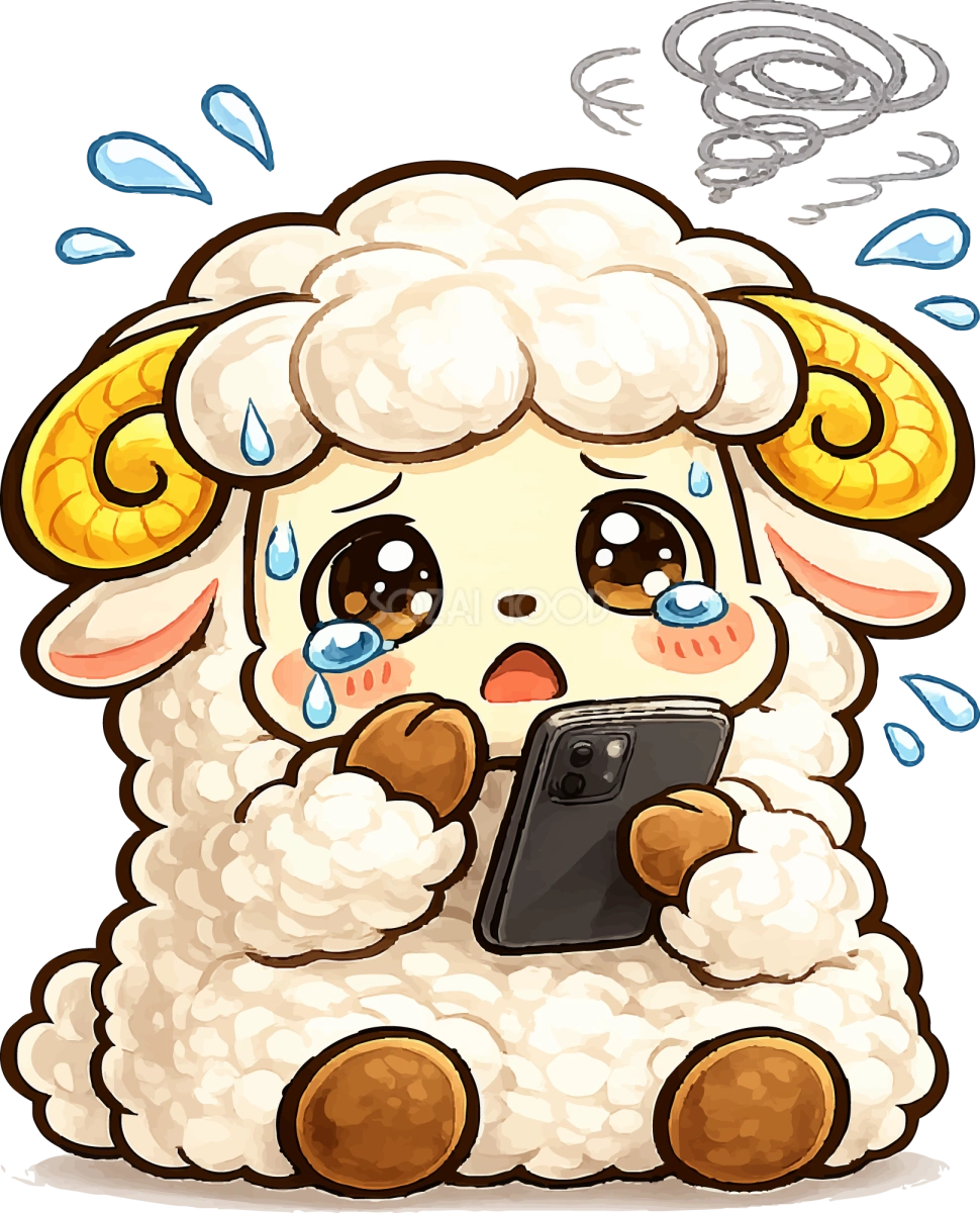 スマホで困る羊のイラスト無料 フリー92203