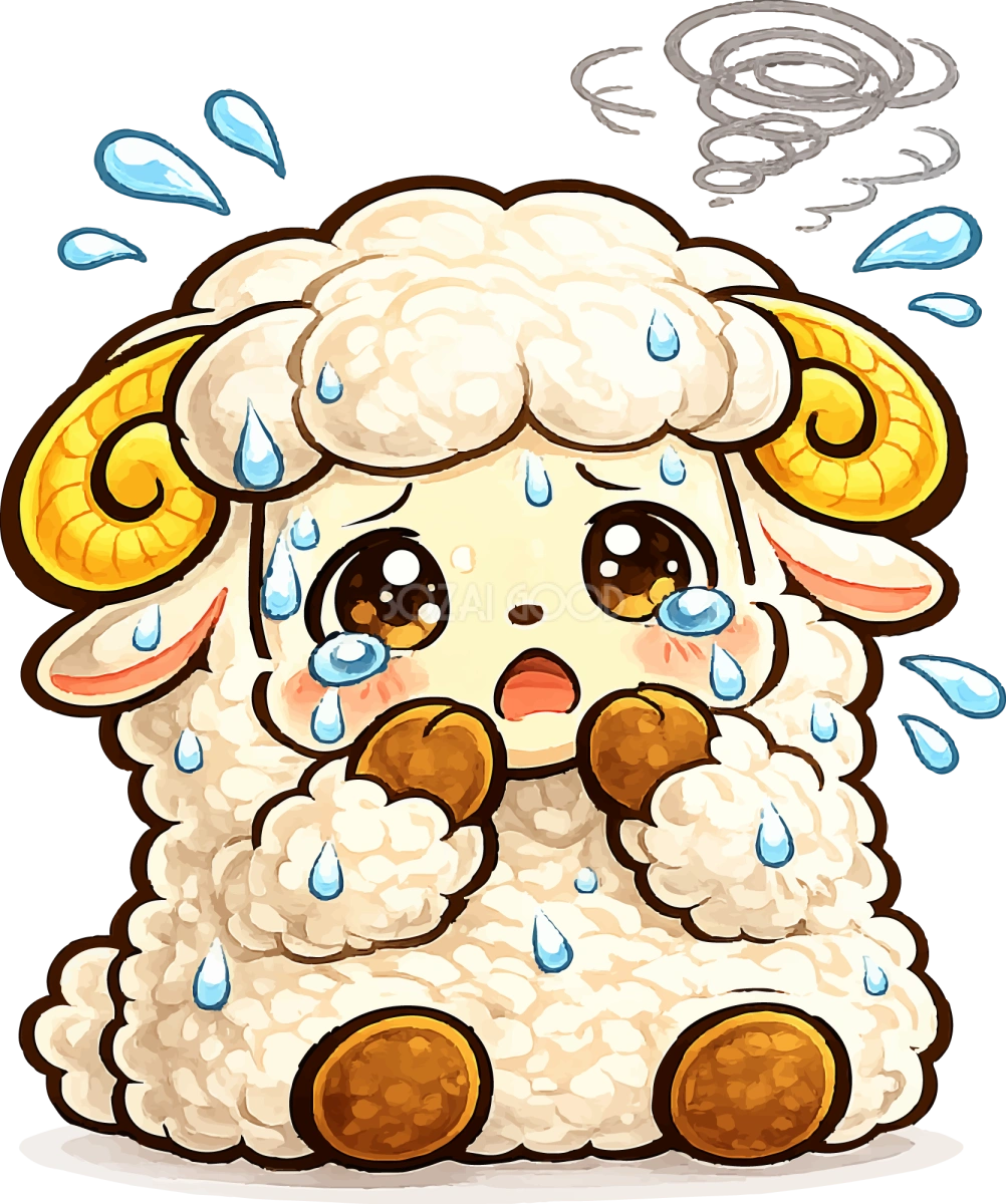 汗をかいて困る羊のイラスト無料 フリー92204