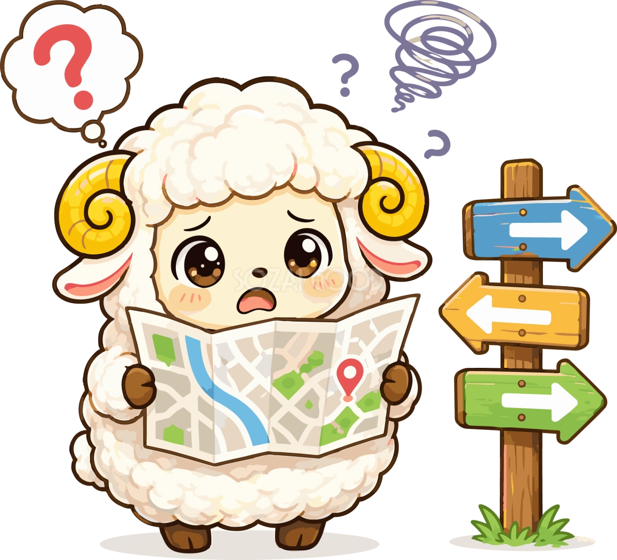 地図を見て迷う羊のイラスト無料 フリー92206