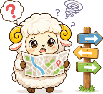 地図を見て迷う羊のイラスト無料 フリー92206