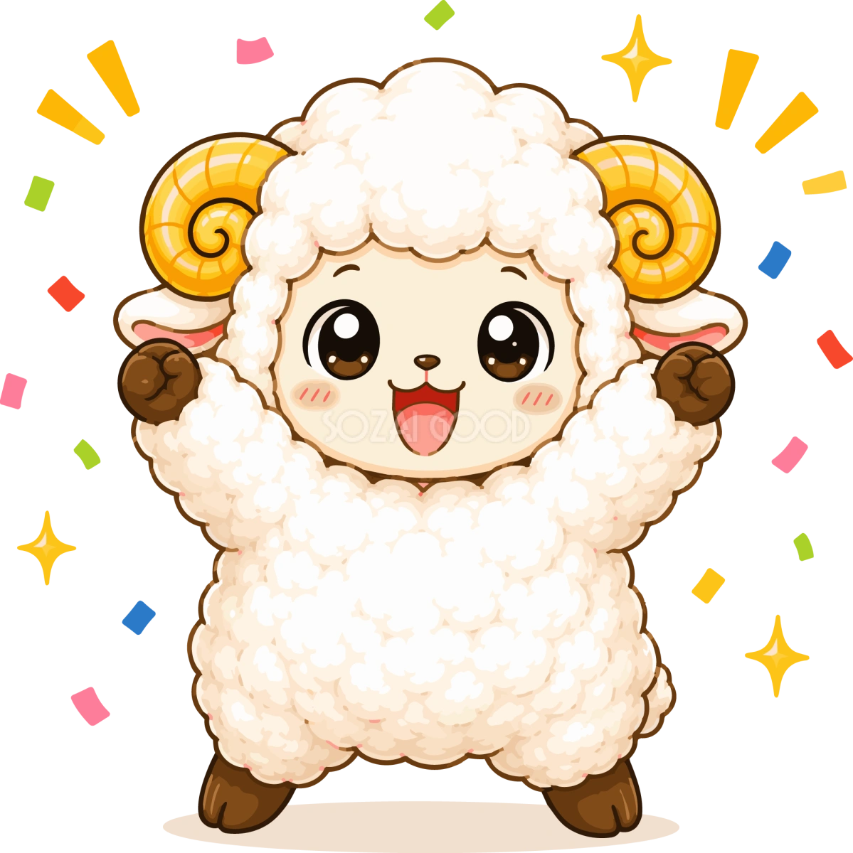 バンザイして喜ぶ羊のかわいいイラスト無料 フリー92212