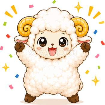 バンザイして喜ぶ羊のかわいいイラスト無料 フリー92212