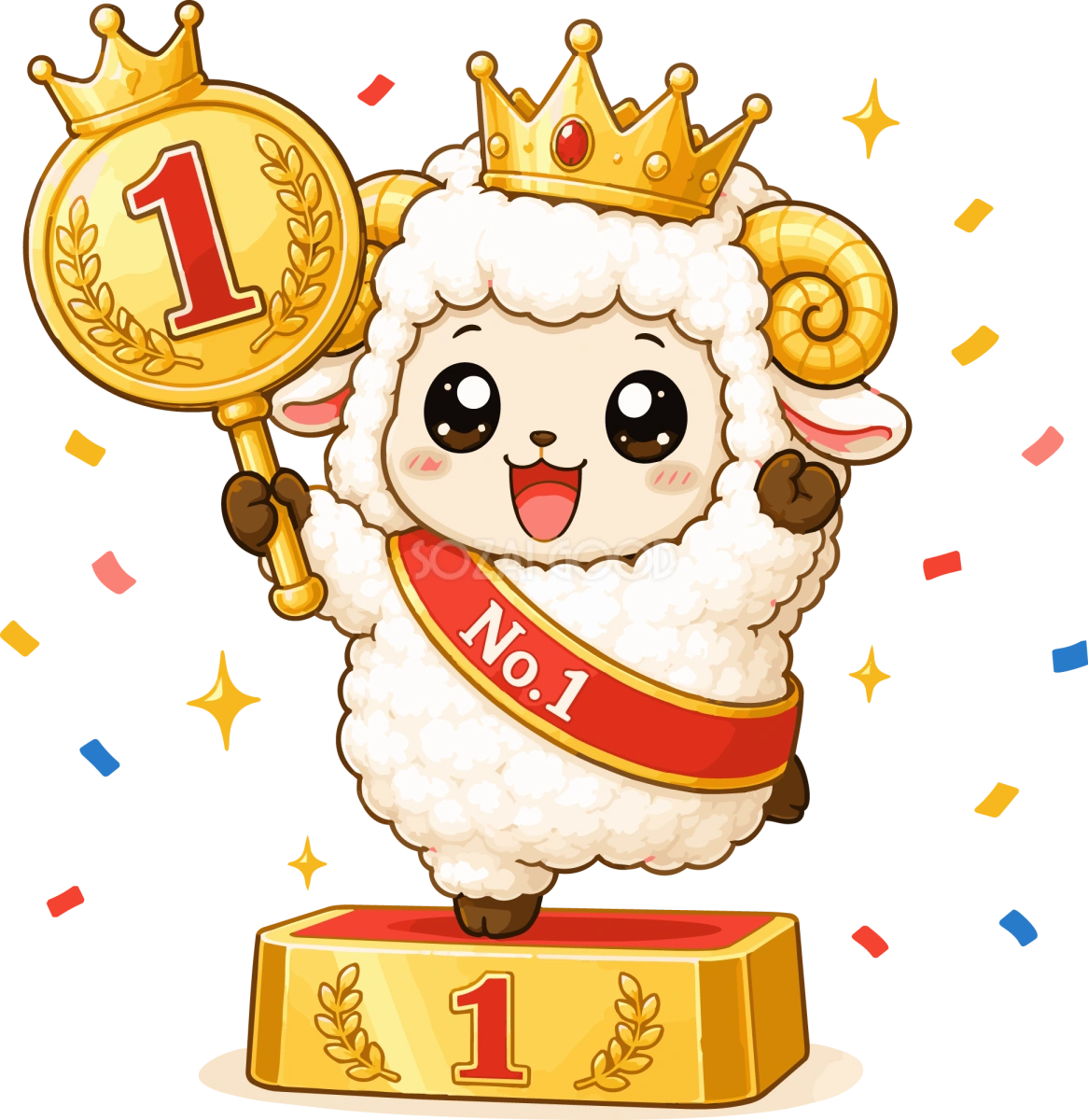 王冠をかぶった1位の羊のかわいいイラスト無料 フリー92213