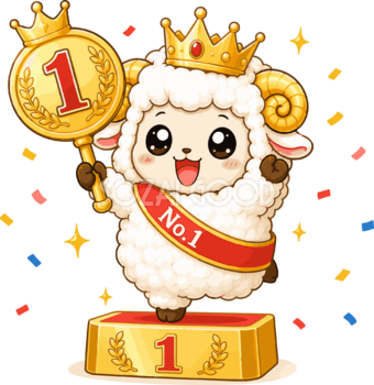 王冠をかぶった1位の羊のかわいいイラスト無料 フリー92213