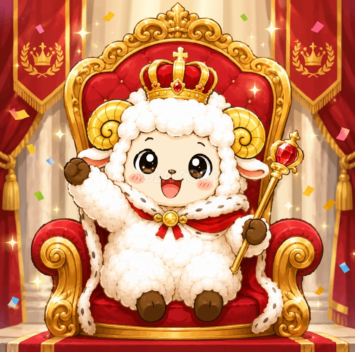 王座に座る成功者の羊のかわいいイラスト無料 フリー92214