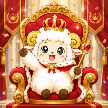 王座に座る成功者の羊のかわいいイラスト無料 フリー92214