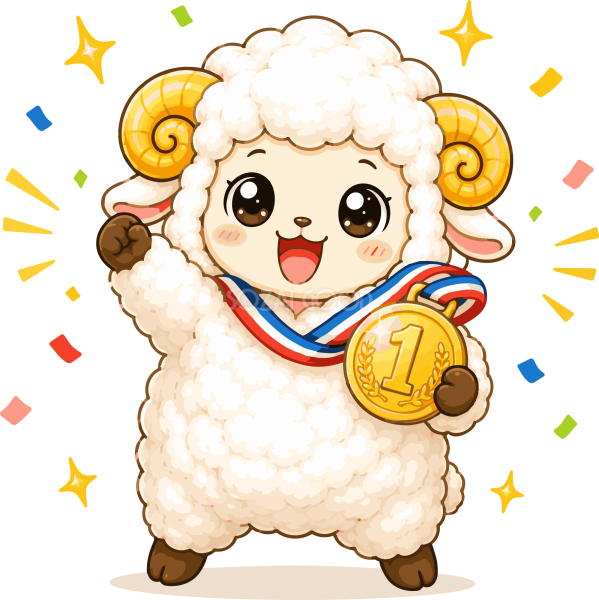 金メダルを獲得した羊のかわいいイラスト無料 フリー92215