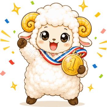 金メダルを獲得した羊のかわいいイラスト無料 フリー92215