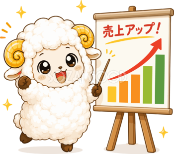 売上アップで喜ぶ羊のかわいいイラスト無料 フリー92217