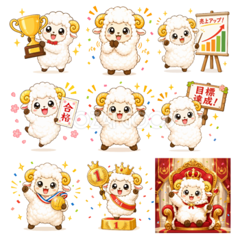 成功する羊のイラスト（9種類）｜合格・達成・優勝・表彰のかわいい無料 フリー92220
