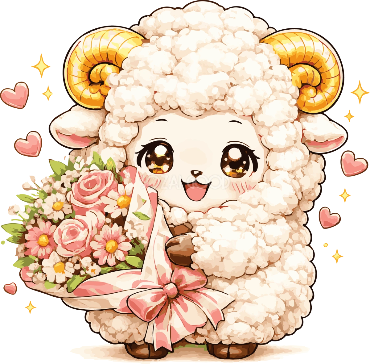 花束を贈る羊のかわいいイラスト無料 フリー92223