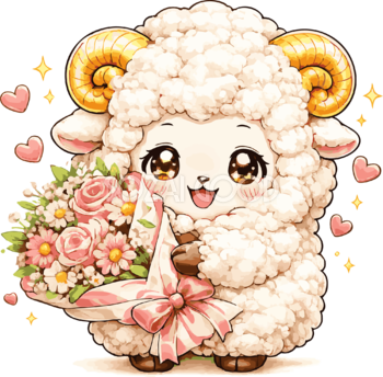 花束を贈る羊のかわいいイラスト無料 フリー92223