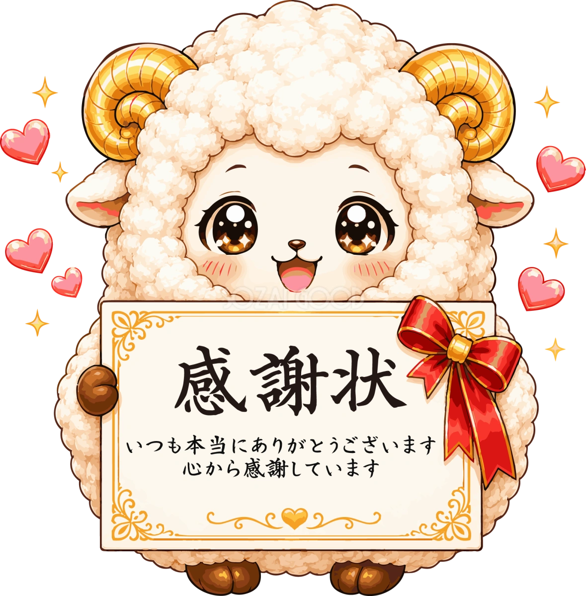 感謝状を渡す羊のかわいいイラスト無料 フリー92225