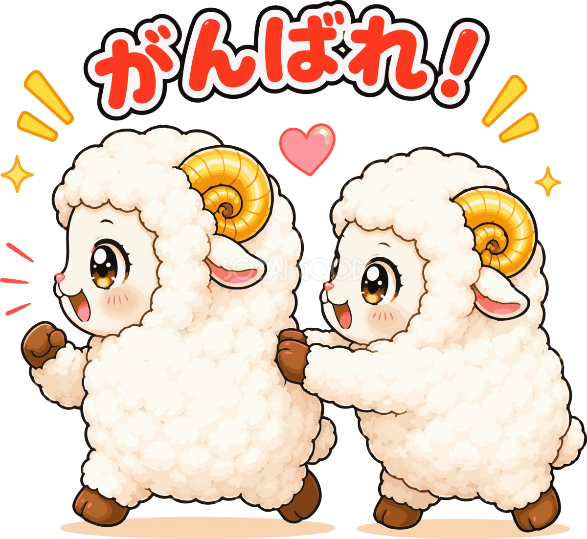 背中を押して応援する羊の（がんばれ文字入り）イラスト無料 フリー92235