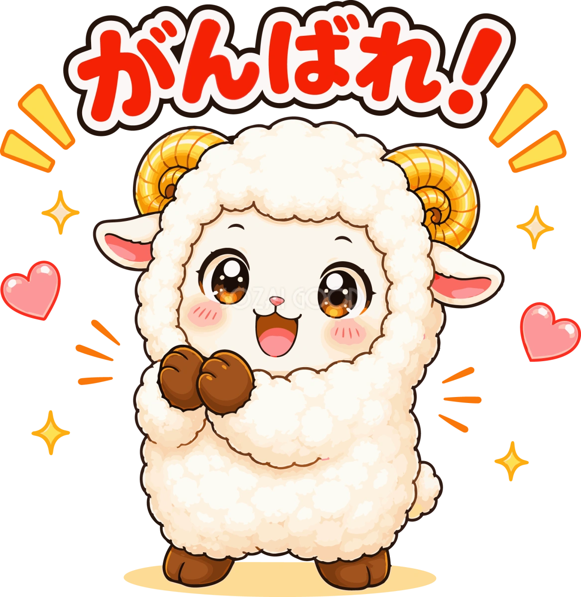 拍手して応援する羊の(がんばれ文字入り)イラスト無料 フリー92238