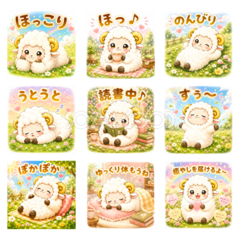 癒やされる羊のイラスト 9種類セット｜ほっこり・ぽかぽか・おつかれさま 無料 フリー92271