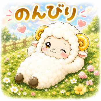 【文字無し版あり】のんびりする羊のイラスト無料 フリー92274