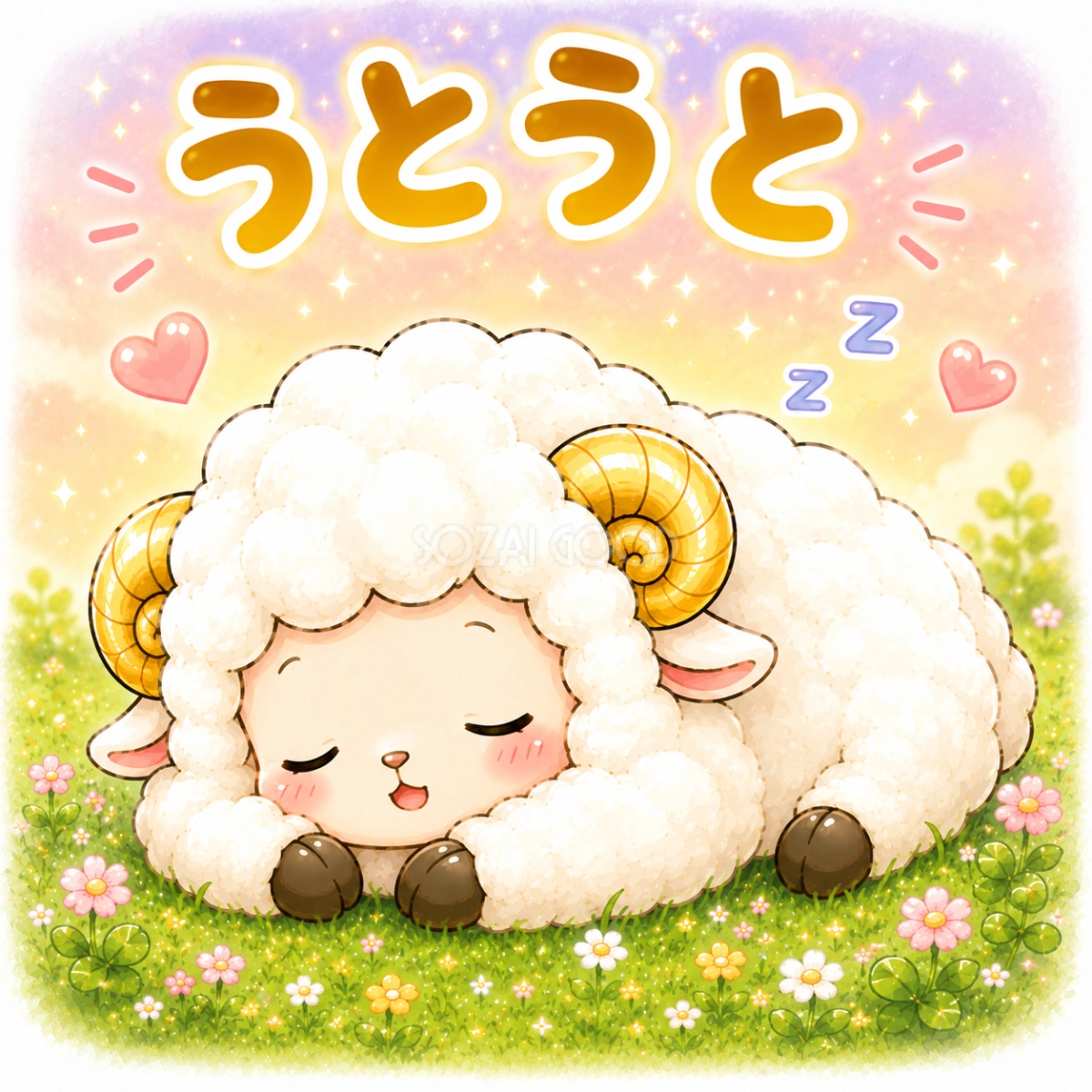 【文字無し版あり】うとうとする羊のイラスト無料 フリー92275