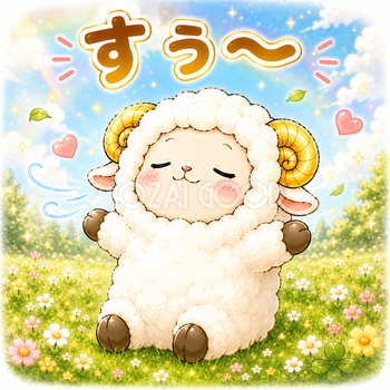 【文字無し版あり】深呼吸する羊のイラスト無料 フリー92277