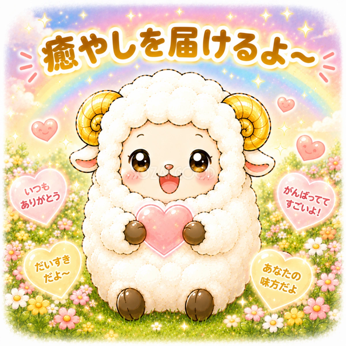 【文字無し版あり】癒やしを届ける羊のイラスト無料 フリー92280