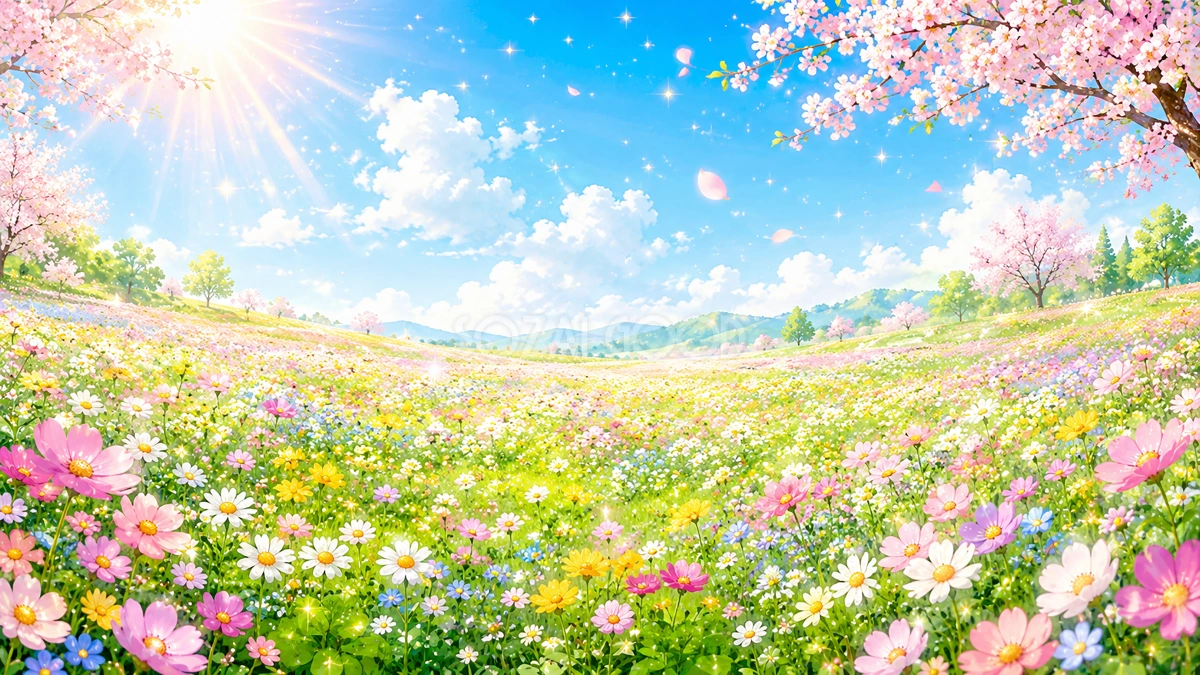 春の花畑背景イラスト素材【無料PNG】92281