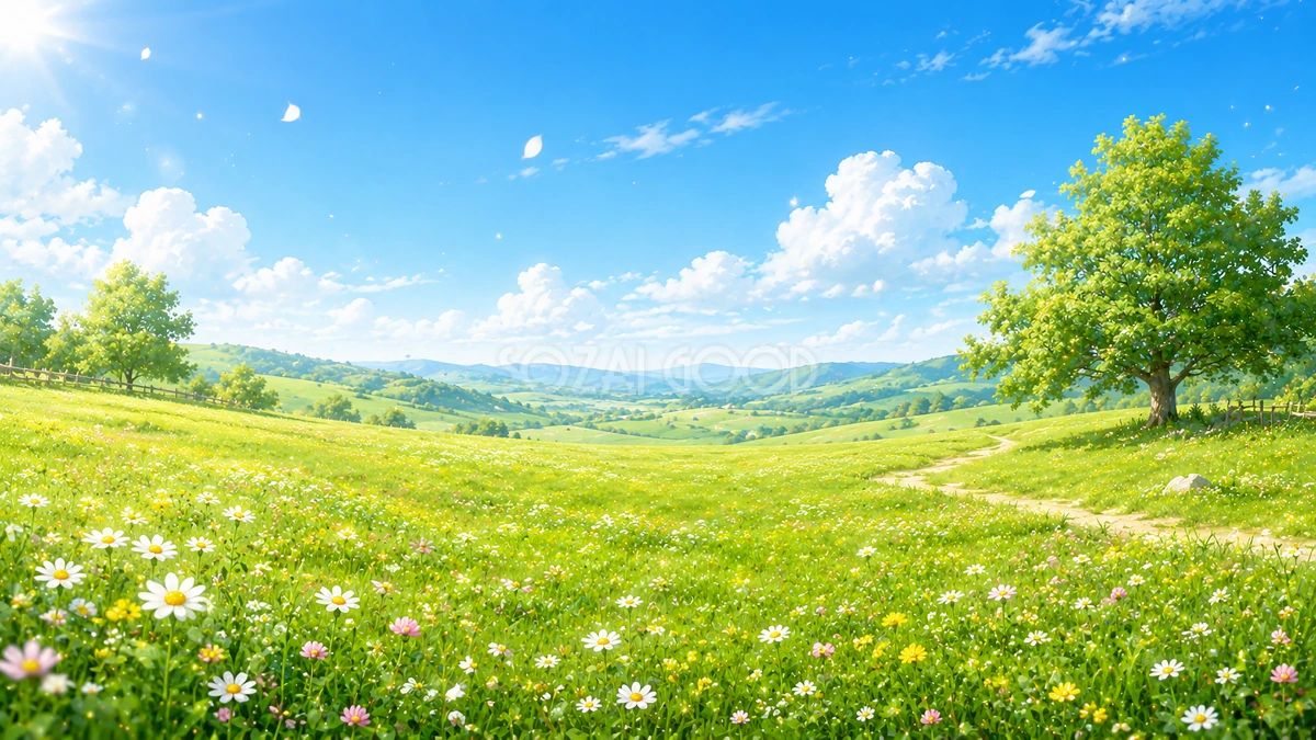 のんびり草原背景イラスト素材【無料PNG】フリー92283