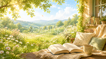 読書と癒やしの背景素材【無料PNG】フリー92285