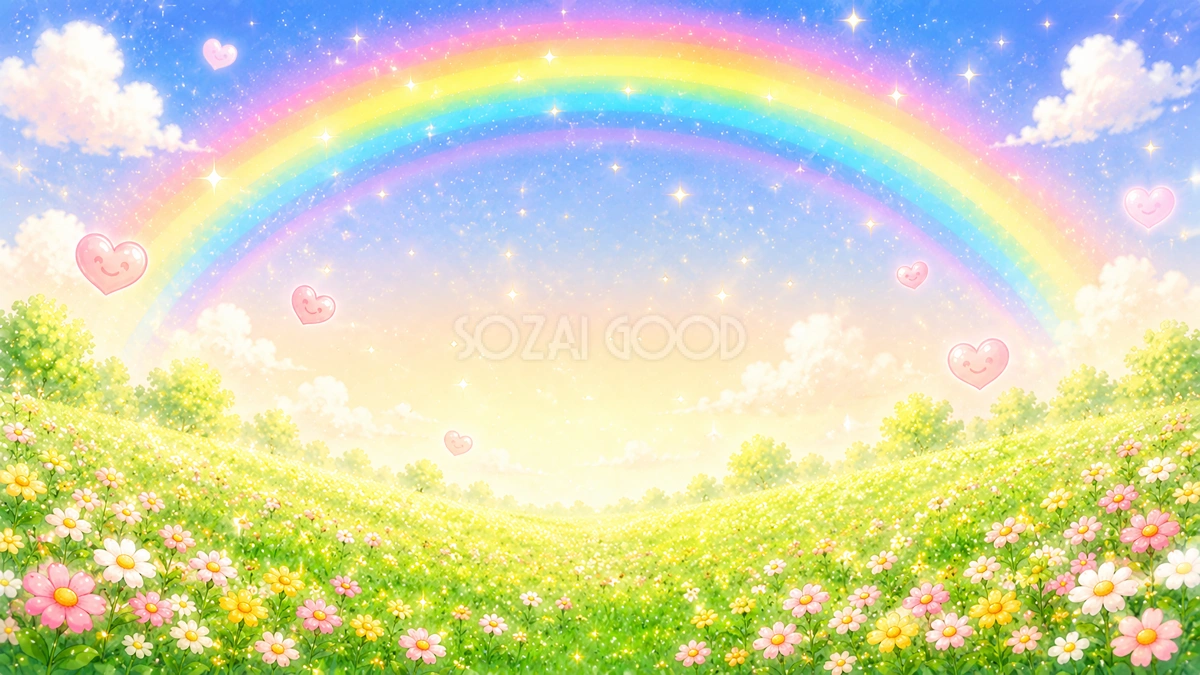 虹と癒やしの背景イラスト素材【無料PNG】フリー92289