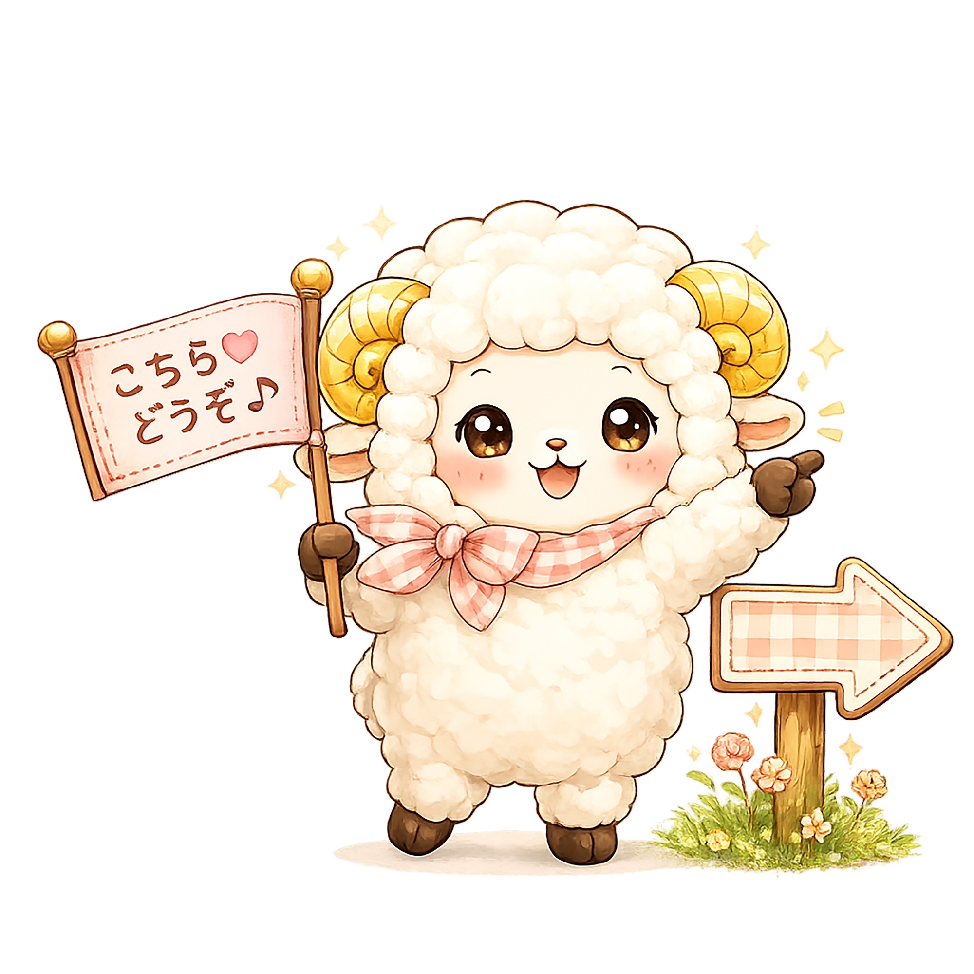 案内する羊のイラスト（無料・かわいいフリー素材）92292に写真・文字を入れる