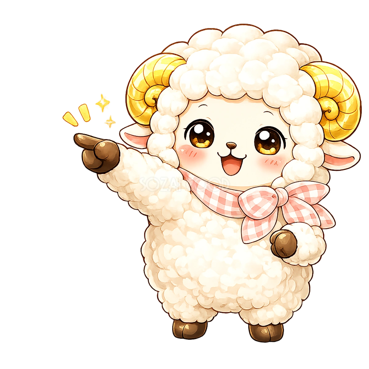 指差しする羊のイラスト(無料・かわいいフリー素材)92293