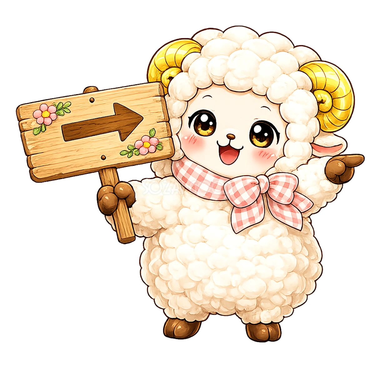こちらですと案内する羊のイラスト(無料・かわいいフリー素材)I92294