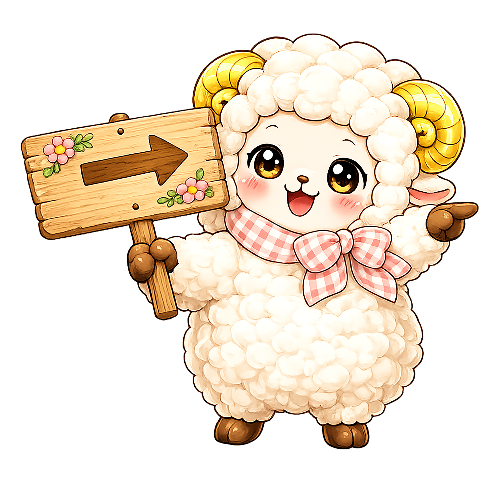 こちらですと案内する羊のイラスト（無料・かわいいフリー素材）I92294に写真・文字を入れる