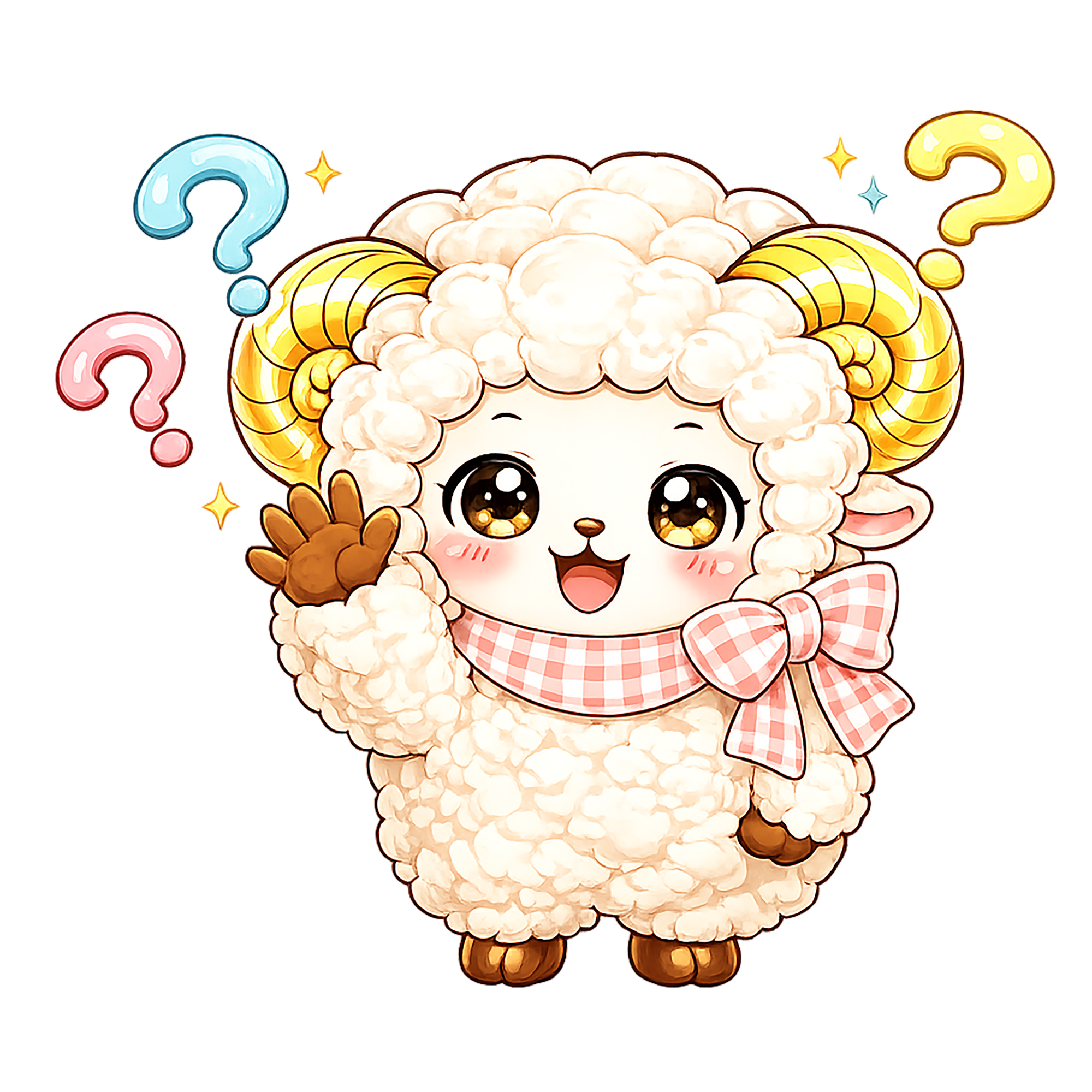 質問を受ける羊のイラスト（無料・かわいいフリー素材）92299に写真・文字を入れる