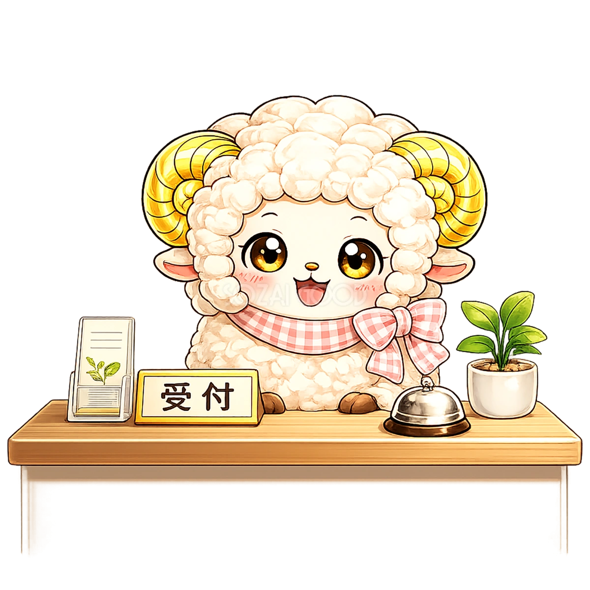 受付をする羊のイラスト(無料・かわいいフリー素材)92300