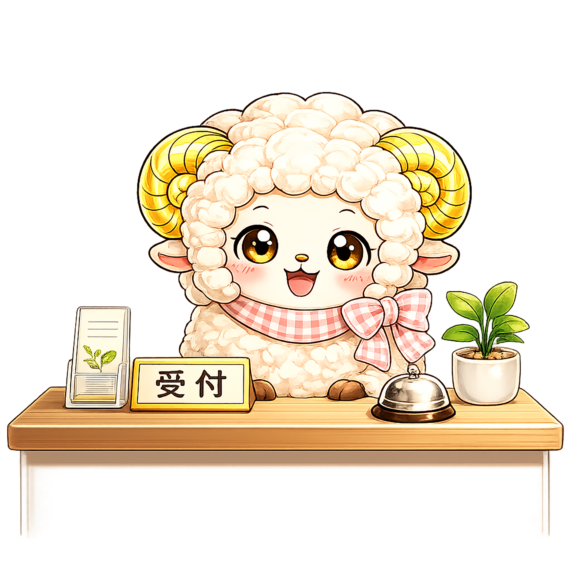 受付をする羊のイラスト（無料・かわいいフリー素材）92300に写真・文字を入れる