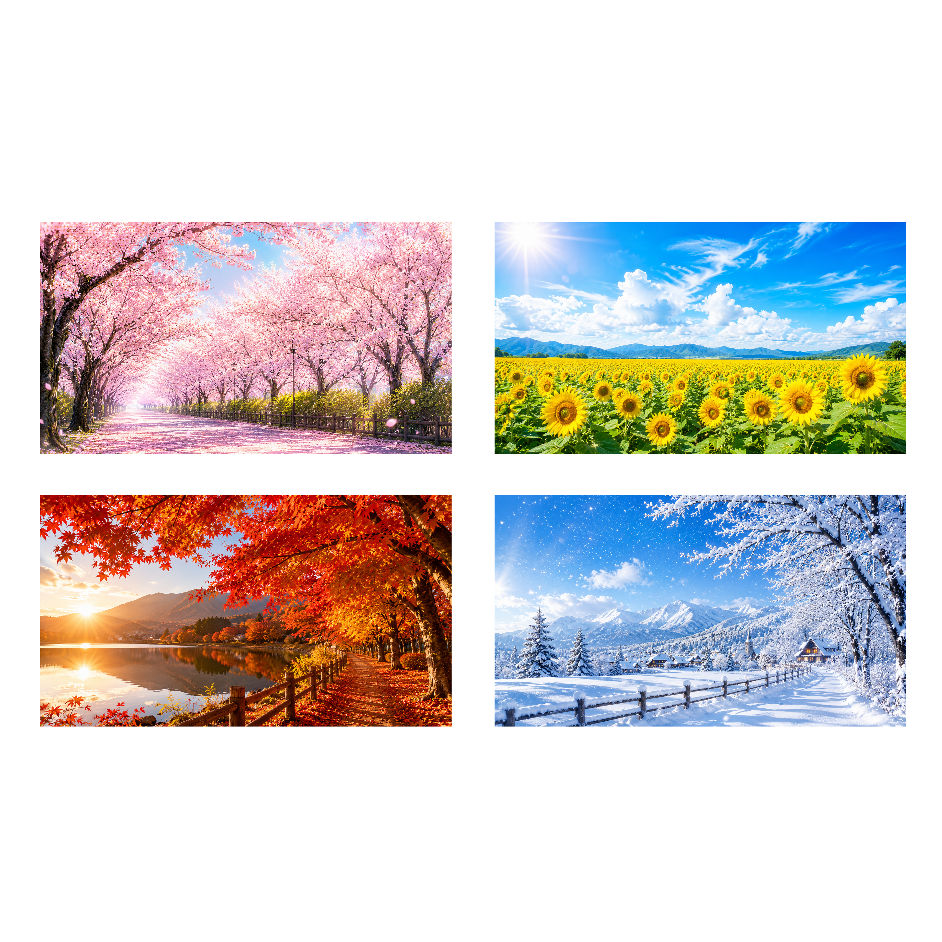 四季の背景素材セット【無料PNG】春夏秋冬の美しい風景イラスト92301に写真・文字を入れる