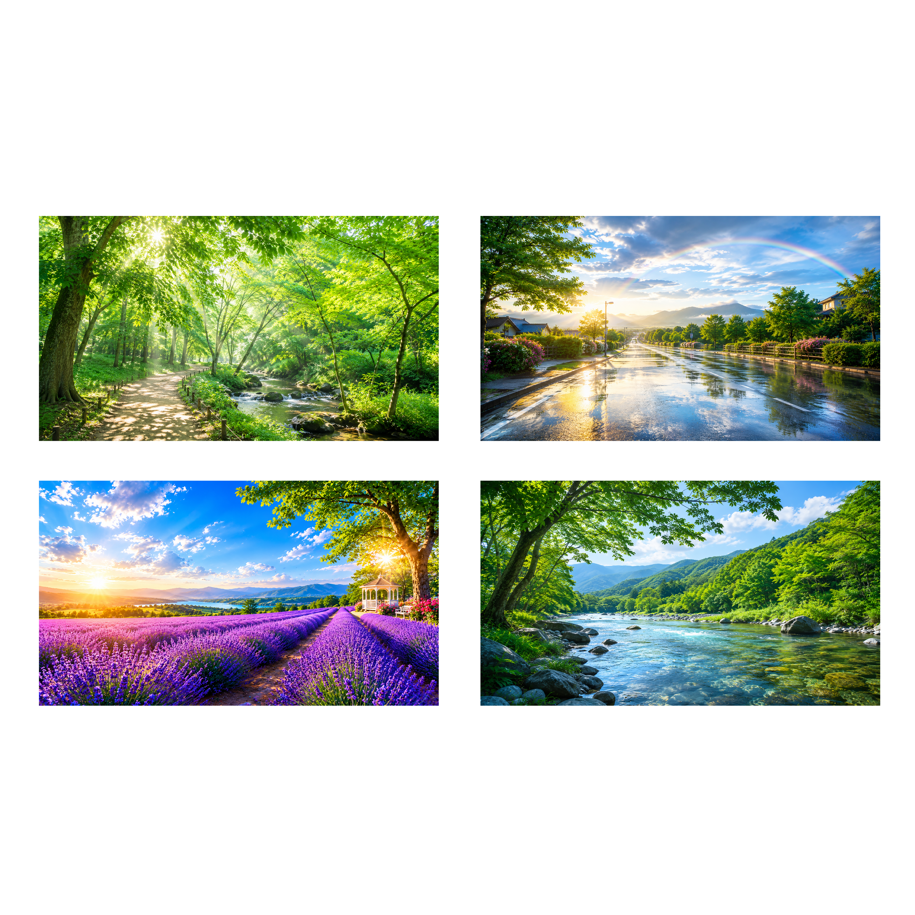 自然と癒やしの背景素材セット【無料PNG】風景イラスト92302に写真・文字を入れる